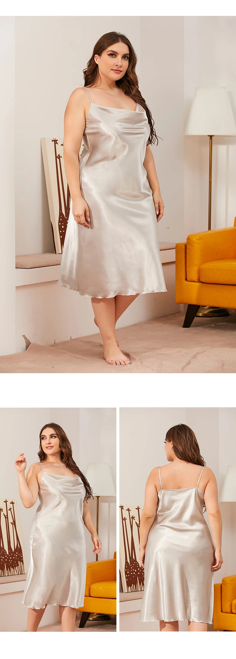 Large size Women's Sleepwears Dress Homewear Solid Thin Satin Nightdress Summer Sleepwear Sexy Plus Size Dresses Nightgown