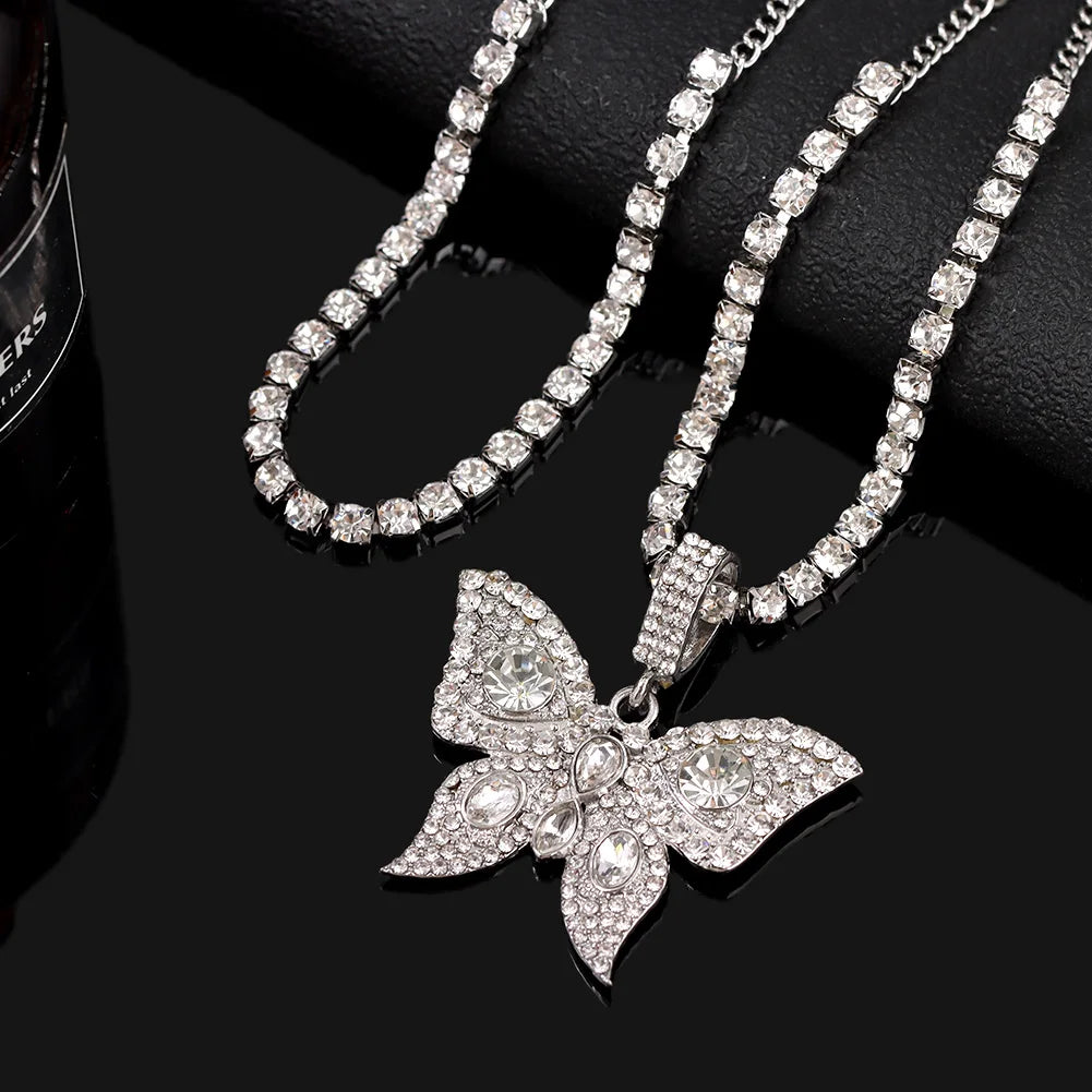 Iced Out Crystal Rhinestones Butterfly Pendants Anklet Chain For Women Multi-layer Big Rhinestones Tennis Chain Ankle Jewelry