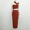 Women Summer Sexy Hollow Out Brown Midi Knee Length Bodycon Bandage Dress 2023 Designer Elegant Evening Party Dress Vestido
