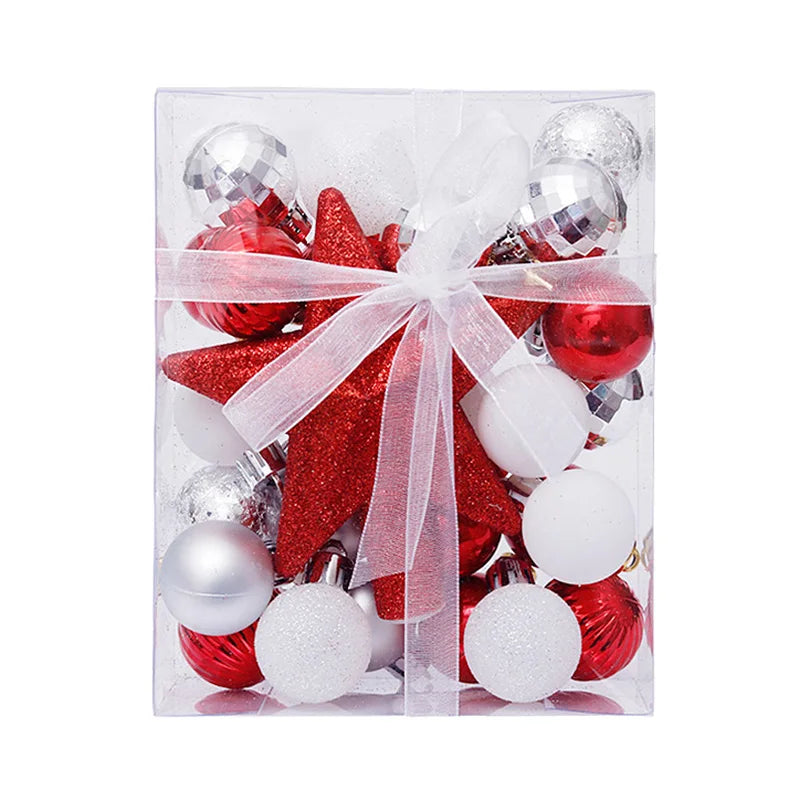 30pcs/set Christmas Bauble Balls Pendant Xmas Tree Hanging Ornament Star Topper Noel Navidad Decoration for Home New Year Gift
