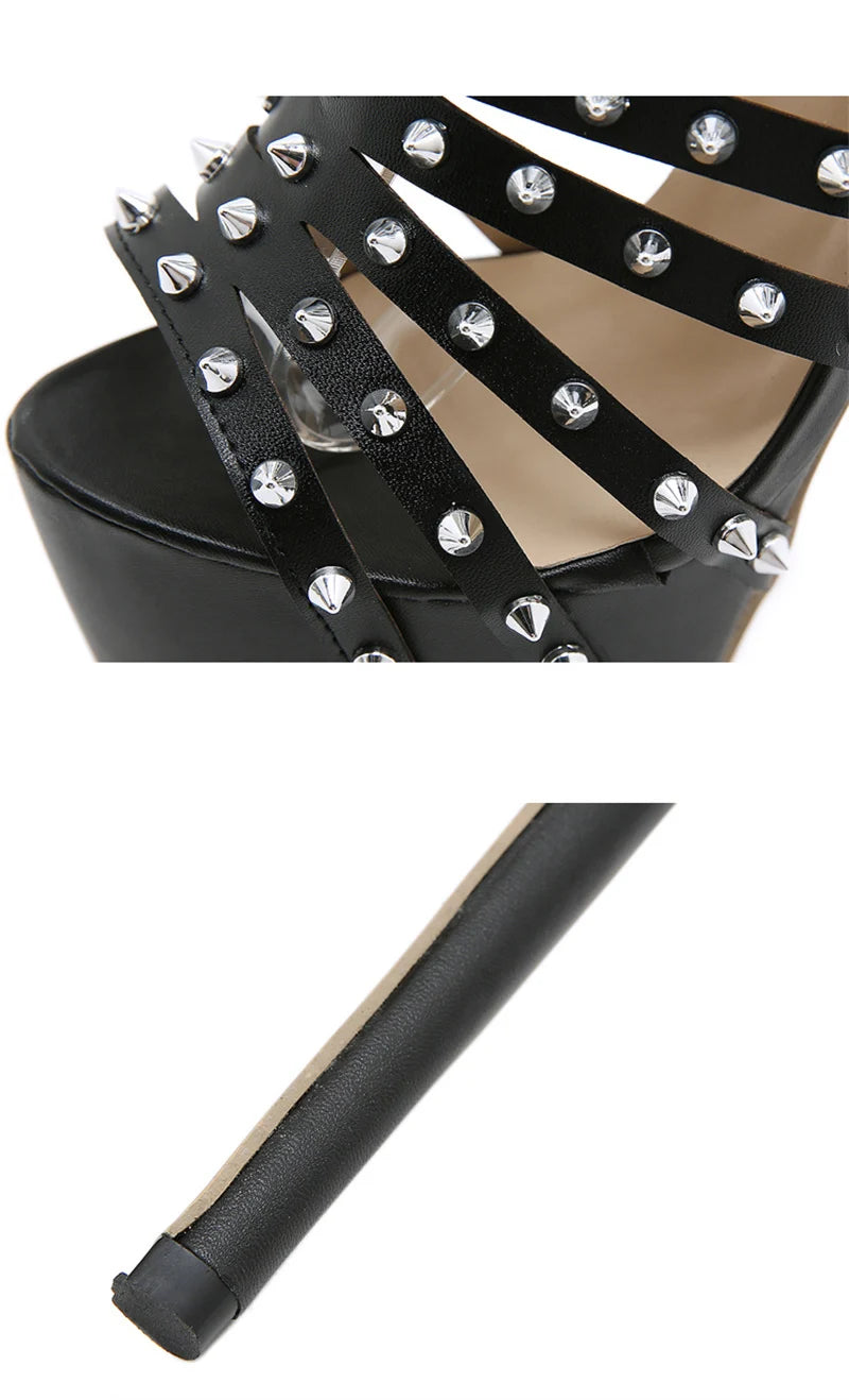 2024 New Summer Platform High Heels Sandals Women Sexy Peep Toe Pumps Fashion Rivet Decoration Ladies Party Pole Dance Shoes