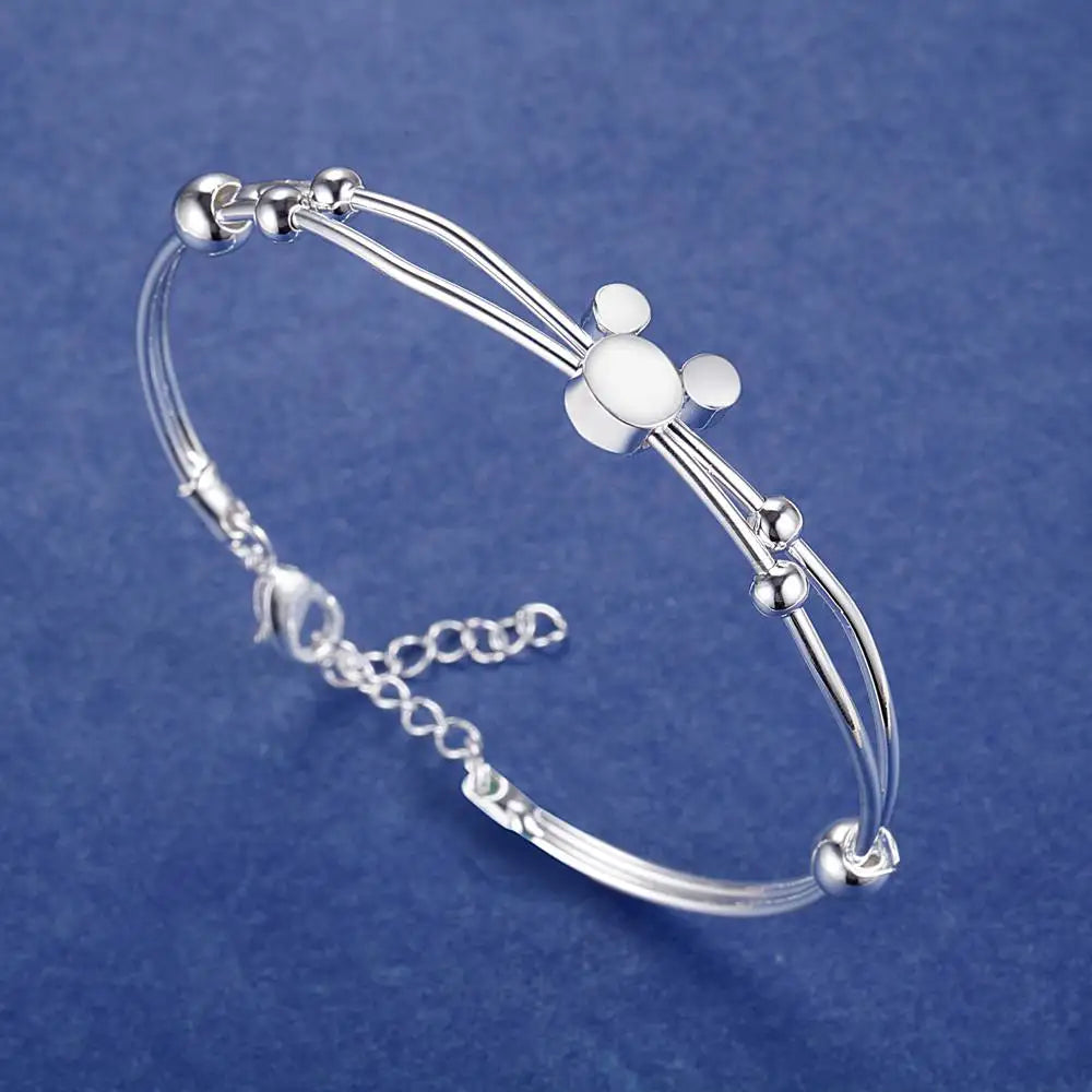 Jewelry Set 925 Sterling Silver Cute Mickey Chain Bracelet For Women Gift Trendy Jewelry Silver Bangles