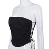 Women's Off Shoulder Strapless Lace Up Bustier Corset, Crop Tops, Black Sleeveless Vest, Cropped Feminino