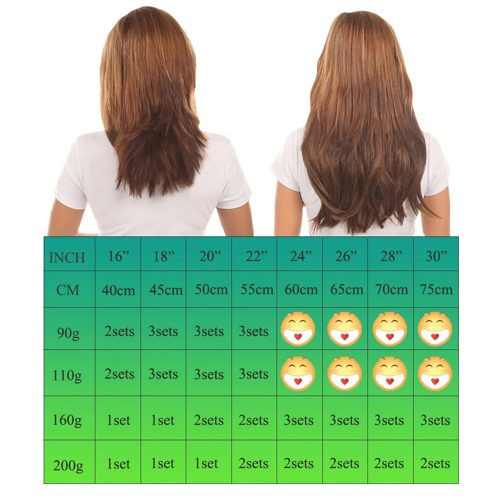 Doreen Full Head Brazilian Machine Remy Clip in Hair Extensions Human Hair 100% Real Natural Hairpiece Clips On 120G 14 To 22