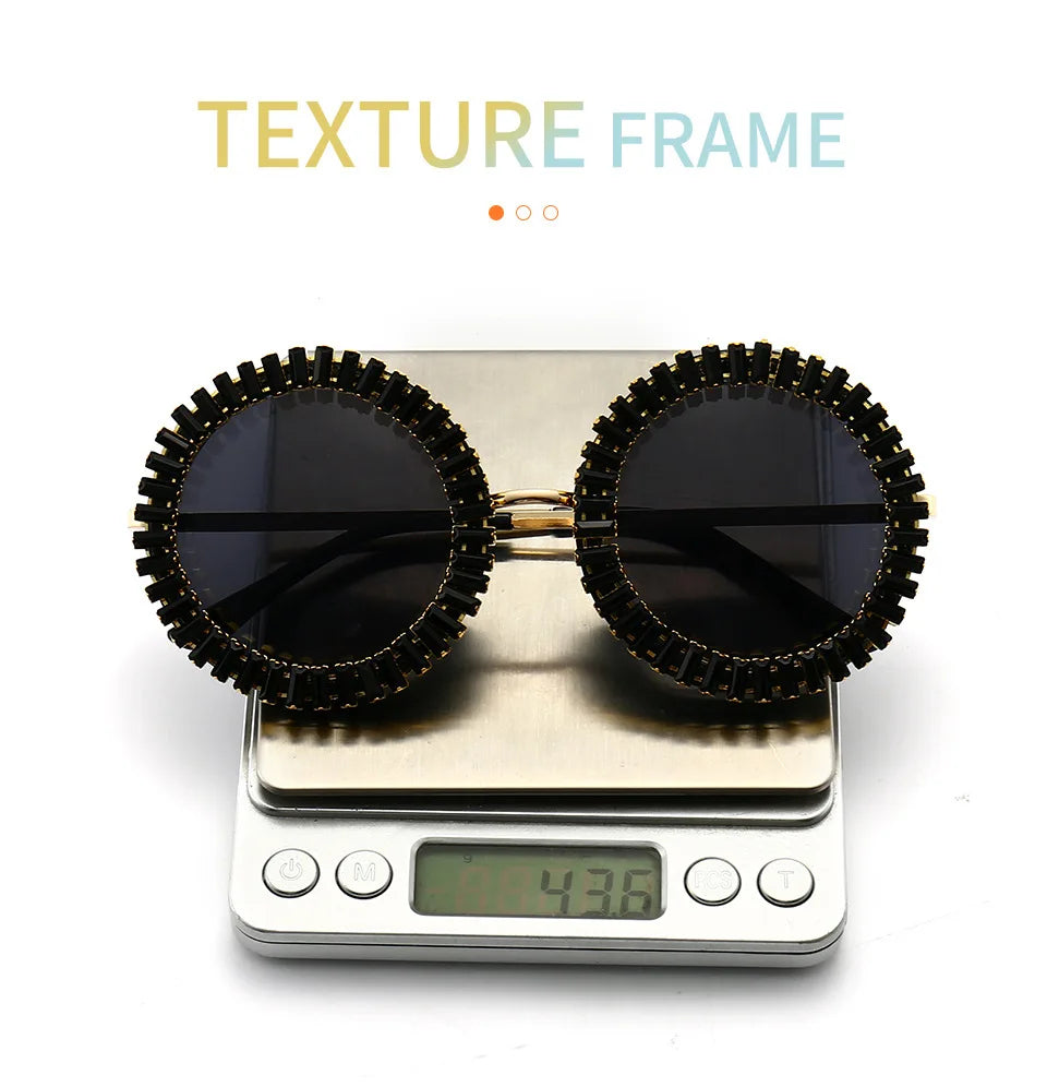 Luxury Brand Designer Round Diamond Sunglasses Women Fashion Vintage Party Travel Steampunk Sun Glasses Sexy Ladies Shades UV400