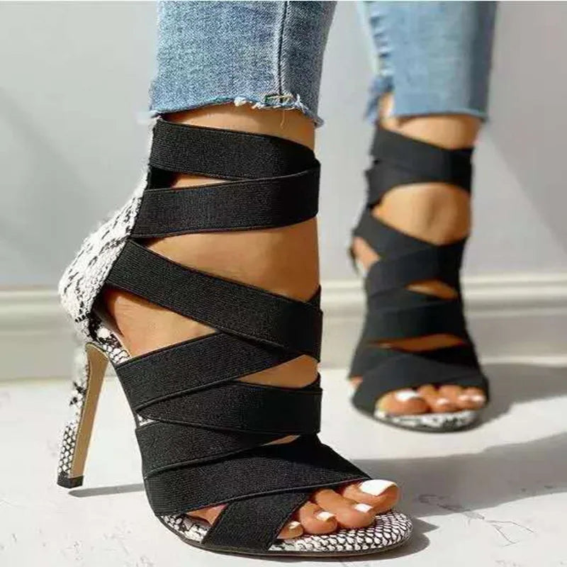 Pumps Party Sexy Shoes Prom Shoes Snake Summer Shoes Woman Pumps High Thin Heels Pointed Toe Rhinestone Gladiator