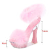 2021 New 4 Color Feather Thick High Heels Platform Sandals Women 14cm 17cm Heels Shoes Female Summer Hair Wedding Pumps Shoes