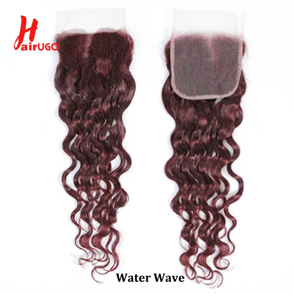 HairUGo Brazilian 99J 4x4 Straight Hair Closure 4*4 Lace Closure 10''-20'' 100% Human Hair Lace Closure With Baby Hair Remy Hair