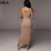 Kliou strap backless sexy bodycon midi long dress new women high waist cotton striped dresses elegant fashion party clothes