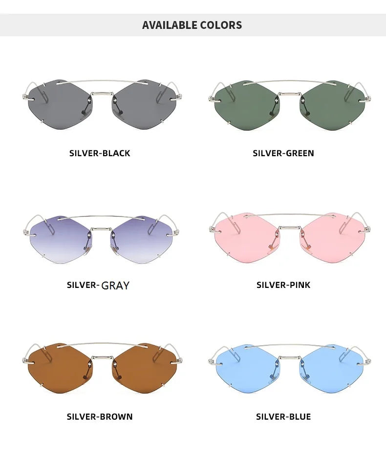 Rimless Diamond Sunglasses Square Women Men Retro Sun Glasses Brand Designer Eyewear UV400 Shades Oculos Female Gafas