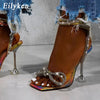 Eilyken New Women Sandals 2025 Summer Sexy Perspex Crystal High Heels Party Wedding Shoes Square Toe Pearls String Bowknot Pumps