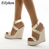 Eilyken Super High Peep Toe Gladiator Wedges Sandals Women Cover Heel Platform Fashion Summer Shoes Size 35-42
