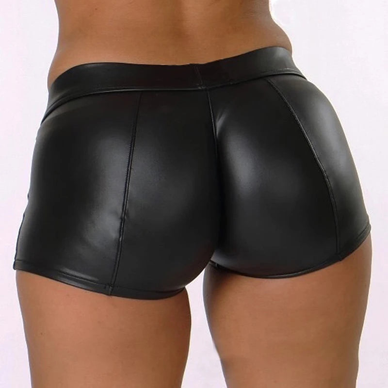 2023 Sexy Womens Shorts Shiny Elastic High Waist Shiny Faux PU Leather Short Pants Slim Hot Dance Clubwear Mini Shorts
