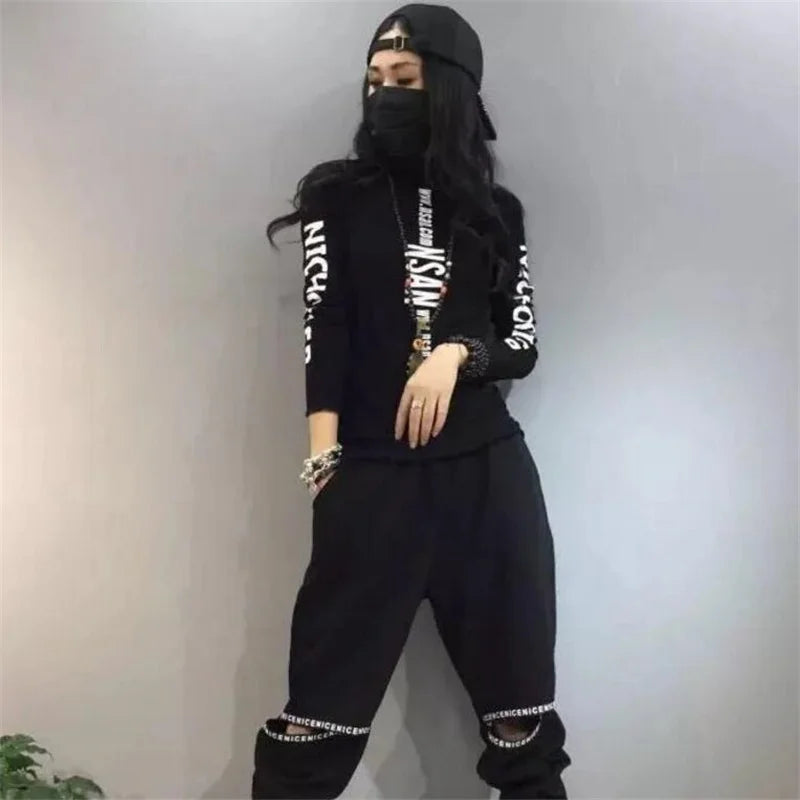 Mid-high-neck Bottoming T-shirt Elastic Inner Ride Femme Tee Tops autumn winter warm letter printing Streetwear Women's T-shirts