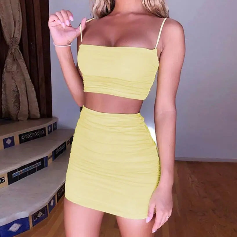 Summer Women Soild Color  Vest Skirts Set Womens Tracksuits Crop Tank Sports Top Mini Skirt Two Pieces Set Gym Fitness Outfits