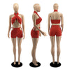 Two Piece Sets for Women Ruched Bandage Criss Cross Solid Women 2024 Spring Backless Club Crop Top and Shorts Matching Set