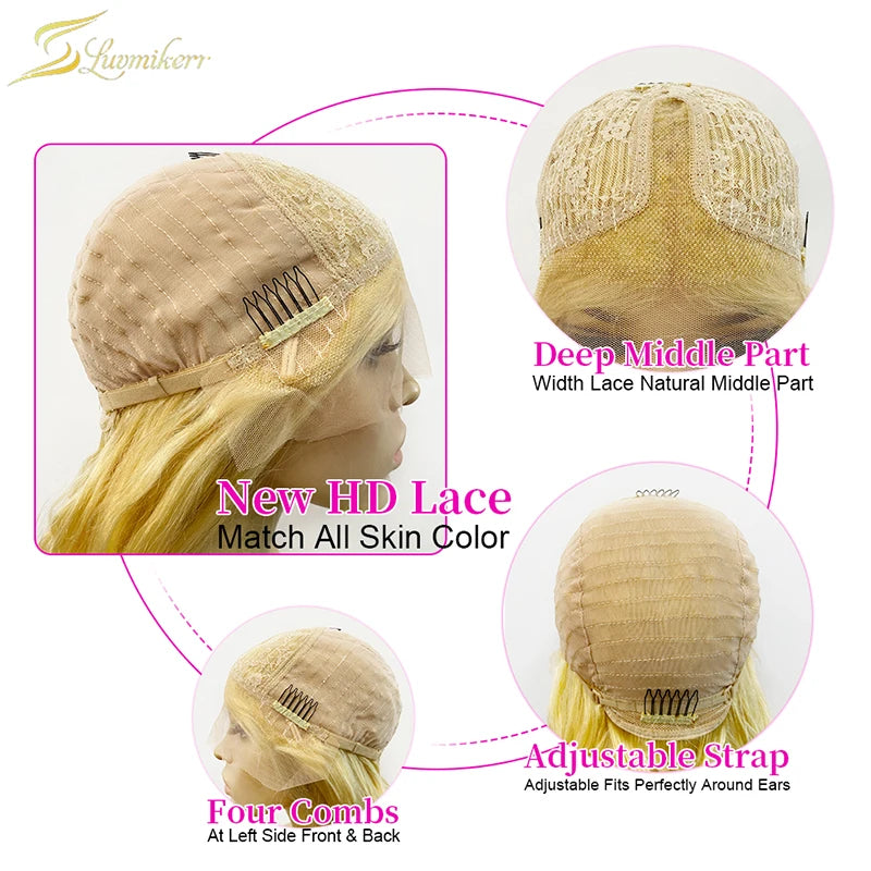 Highlight Black And White Wig Color Preplucked Hairline 613 Blonde Short Bob 13x4 Human Hair Lace Front Wigs HD Frontal Straight