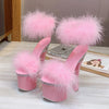 2021 New 4 Color Feather Thick High Heels Platform Sandals Women 14cm 17cm Heels Shoes Female Summer Hair Wedding Pumps Shoes