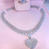 In Stock Iced Out Bling Women Jewelry 5A White Cubic Zirconia Heart Shaped Pendant Necklace With Tennis Box Chain