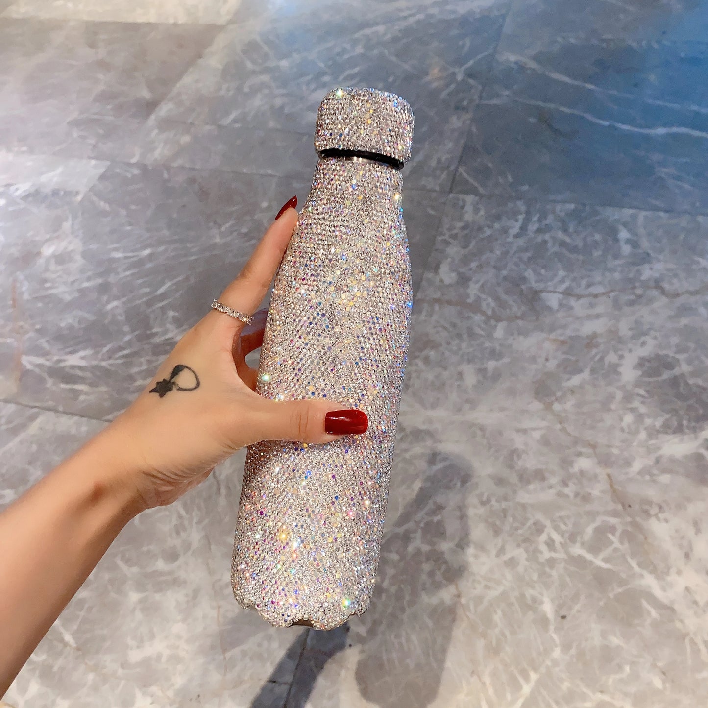 Portable Vacuum Flask Large Capacity Insulated Hot Water Bottle Shiny Rhinestones Thermos Coffee Mug for Women Gift 300/500ml