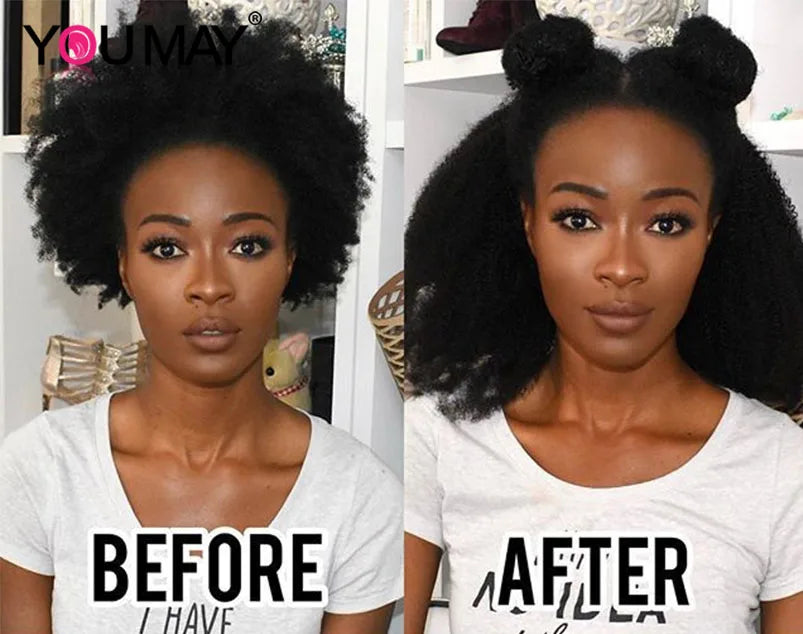 4B 4C Afro Kinky Curly Clip In Human Hair Extensions 100% Mongolian Virgin Hair Human Natural Black Clip Ins Afro Bundle YouMay