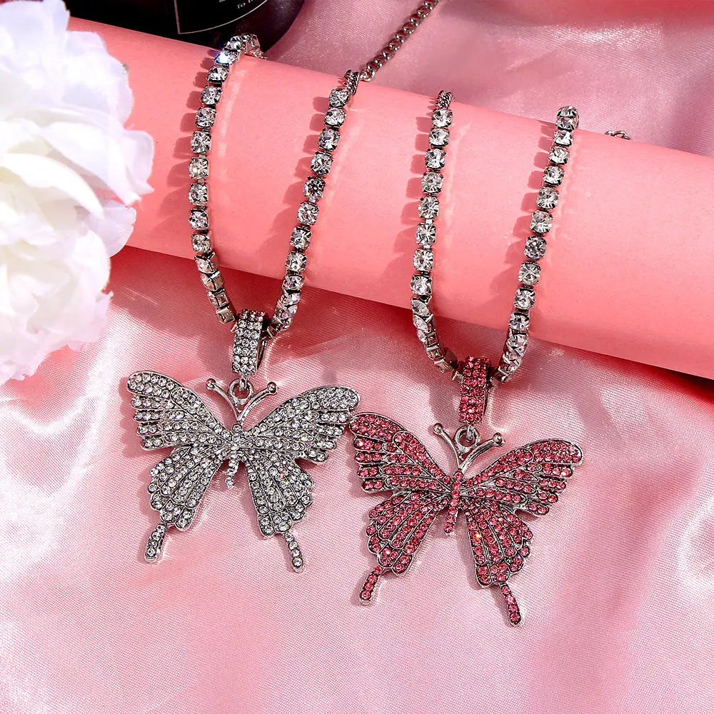 Iced Out Crystal Rhinestones Butterfly Pendants Anklet Chain For Women Multi-layer Big Rhinestones Tennis Chain Ankle Jewelry