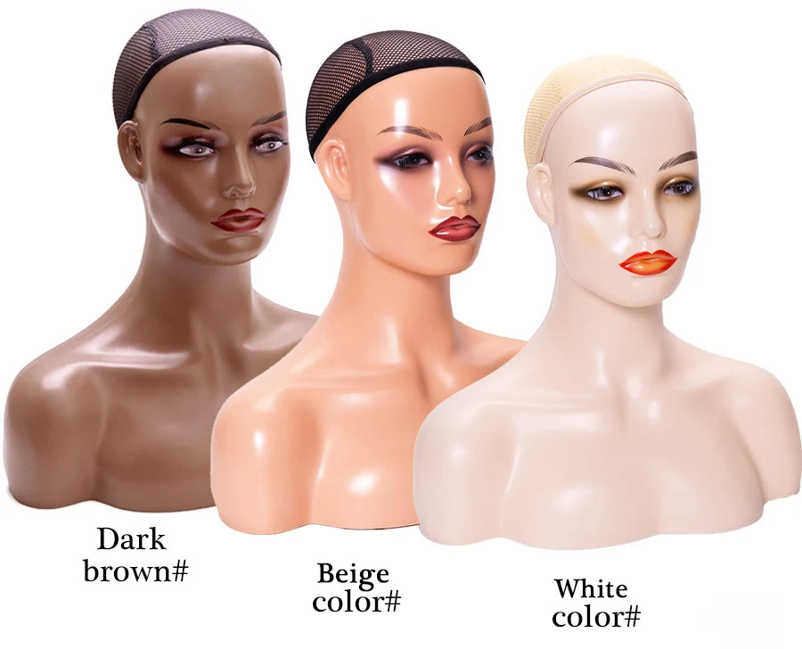 Female Mannequin Head With Shoulder Manikin Head Bust Wig Head Stand With Makeup For Wigs Display Necklace Free Earrings,Wig Cap