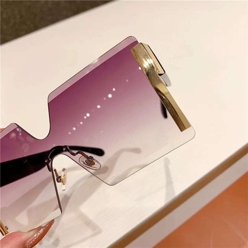 2023 Fashion New Women Oversized Rimless Sun Glasses Vintage Gradient Tea Cool Sunglasses Ladies Uitravioler-proof