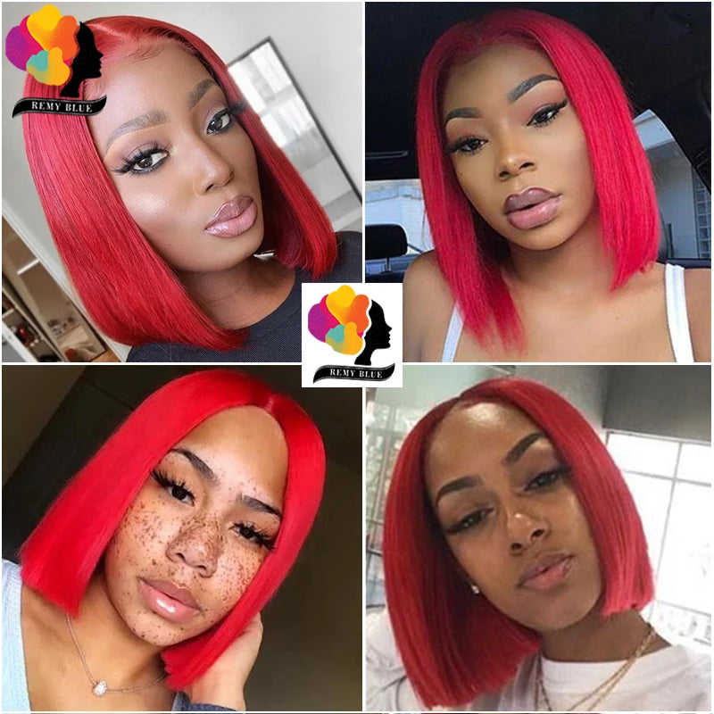 Burgundy Bob Wig Lace Front Human Hair Wigs Pre-Plucked 99J Red Blonde Colored Straight Human Hair Wigs 13x1 Lace Front Wig