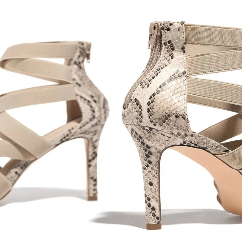 Pumps Party Sexy Shoes Prom Shoes Snake Summer Shoes Woman Pumps High Thin Heels Pointed Toe Rhinestone Gladiator