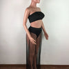 CM.YAYA Women Mesh See Though Two Piece Set Sexy Beach Strapless Tops and Pleated Maxi Skirts Matching Set Summer Outfits