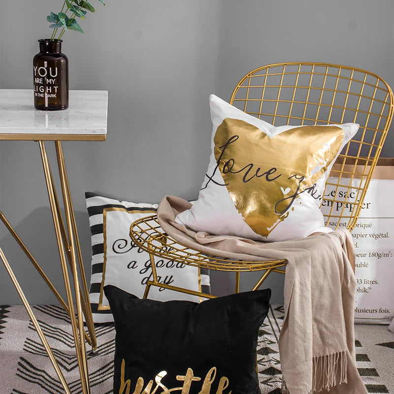 European Classical Bronzing Gold Foil Cushion Decorative Pillow Golden Leaves Home Decor Sofa Throw Pillow Almofadas Decorativas