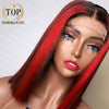 Topnormantic Highlight Red Color Straight Wigs For Women Brazilian Remy Human Hair 4x4 Lace Closure Straight Bob Wig Preplucked