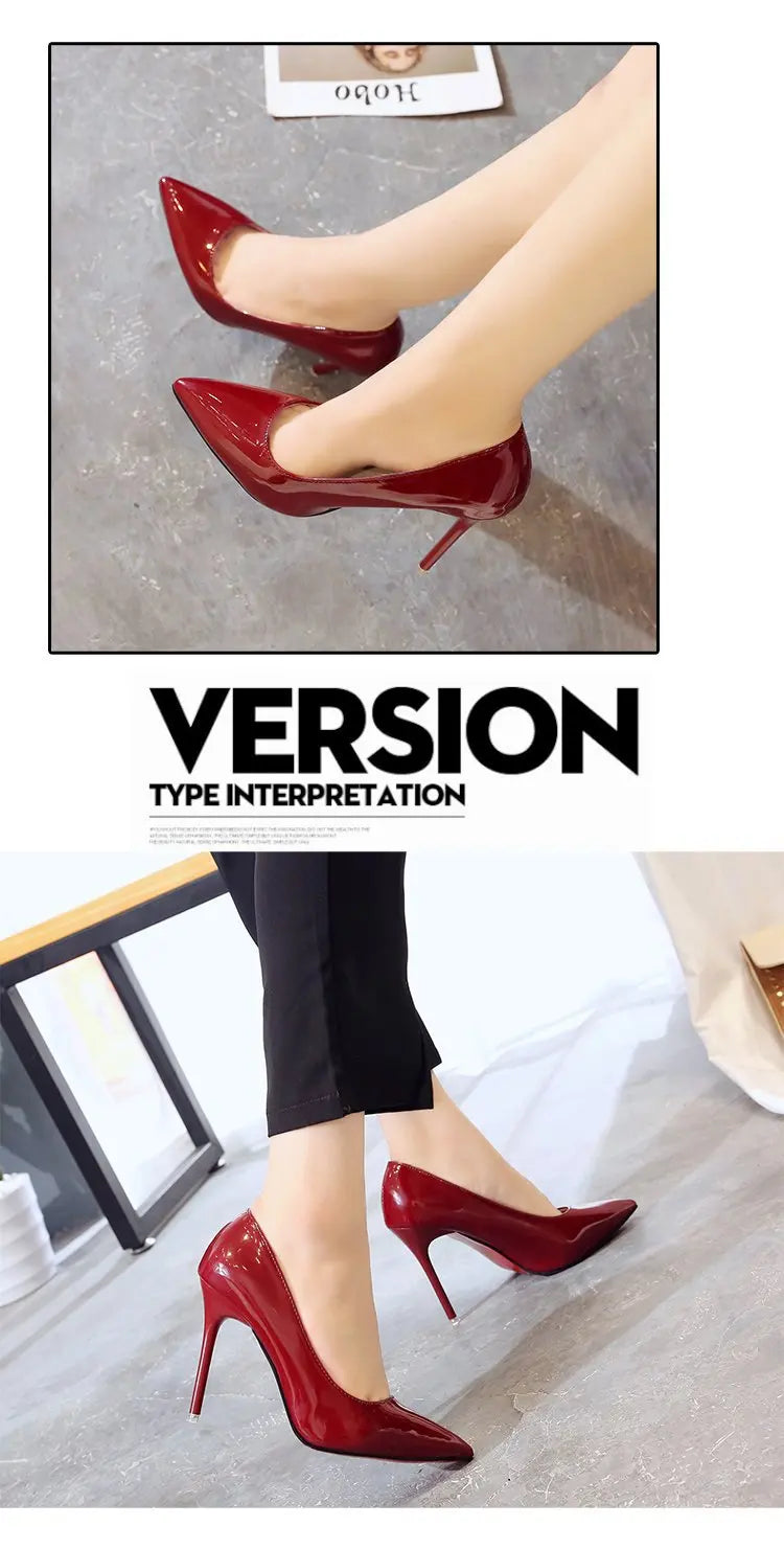 HOT Plus Size 34-44 HOT Women Shoes Pointed Toe Pumps Patent Leather Dress High Heels Boat Shoes Wedding Shoes Zapatos Mujerd76