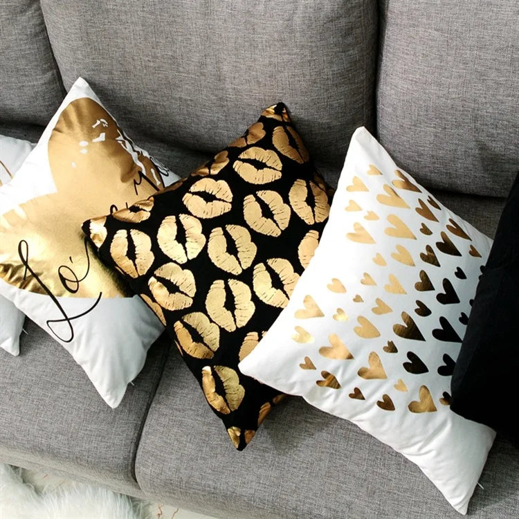 Love Black And White Bronzing Cushion Decorative Pillows Gold Foil Geometric Pillowcase Home Decor Sofa Throw Pillow 17*17inch