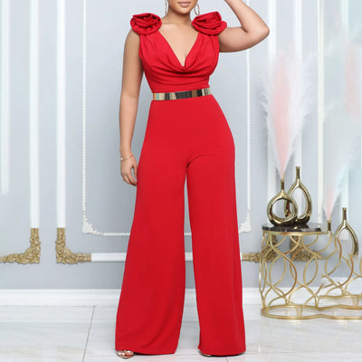 Boutique Wholesale 2025 Summer New Fashionable V-neck Sexy Wide Leg Sleeveless Women's Jumpsuit