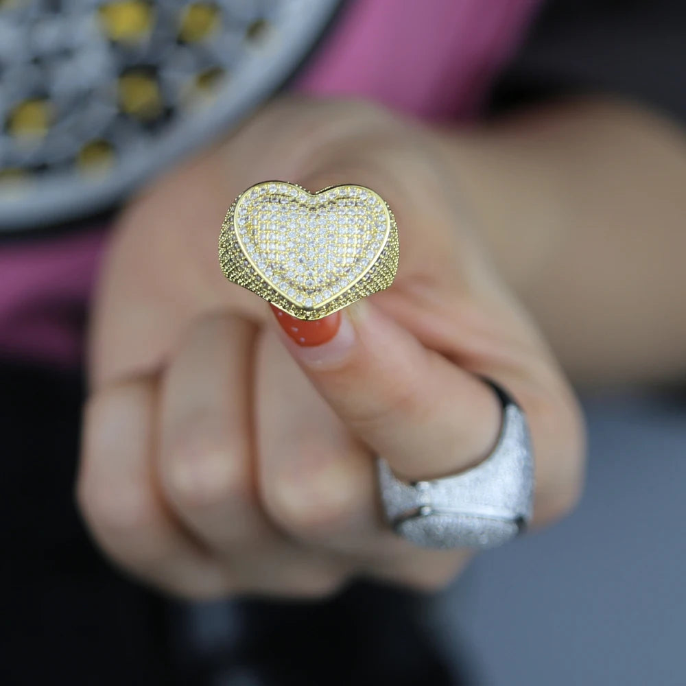 Full Micro Paved CZ Hollow Heart Ring High Quality Iced Out Bling Cubic Zirconia For Women Girlfriend Valentines Finger Jewelry