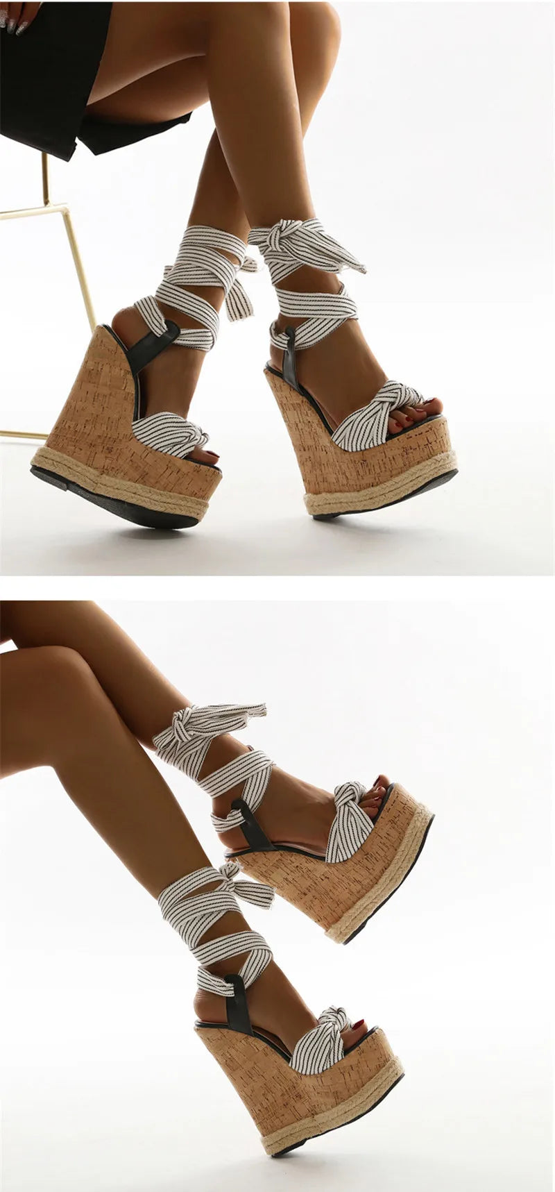 Eilyken Summer Solid White Platform Wedges Sandals Women Fashion High Heels Ankle Strap Ladies Open Toe Shoes