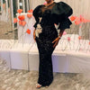 Customized Long Black Dresses Velvet Sequins Embroidered Chest Wrapped Puff Sleeve Dress Classy Ladies Spring Fall Party Celebri