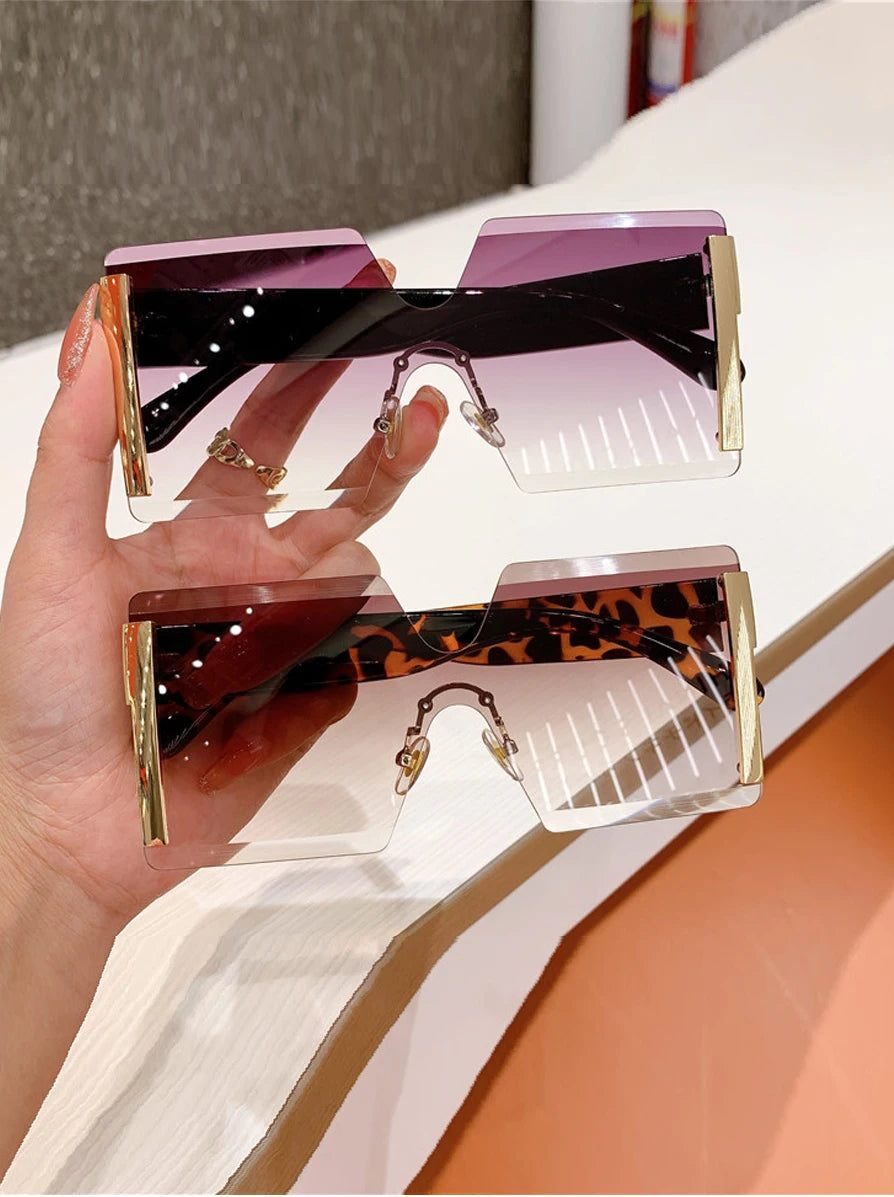 2023 Fashion New Women Oversized Rimless Sun Glasses Vintage Gradient Tea Cool Sunglasses Ladies Uitravioler-proof