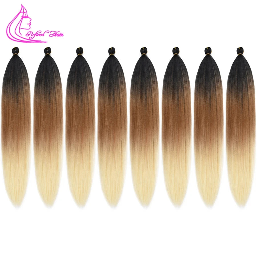 Refined Hair Pre stretched EZ Braid Synthetic Ombre Brown Light Brown Braids Extensions Senegal Twist Yaki Straight Crochet Hair