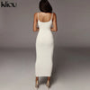 Kliou strap backless sexy bodycon midi long dress new women high waist cotton striped dresses elegant fashion party clothes