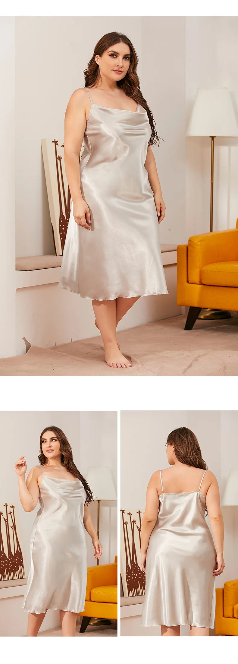 Large size Women's Sleepwears Dress Homewear Solid Thin Satin Nightdress Summer Sleepwear Sexy Plus Size Dresses Nightgown