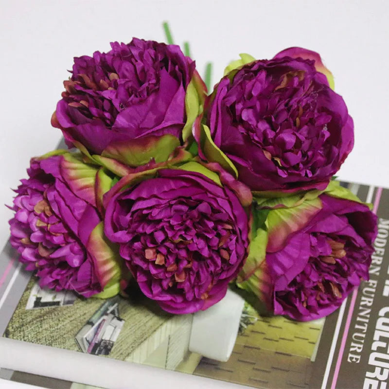 5Big Heads 11cm Diameter Rose Pink Peony Artificial Flowers Bouquet Fake Flower for Home Bride Wedding Decoration Marriage Decor