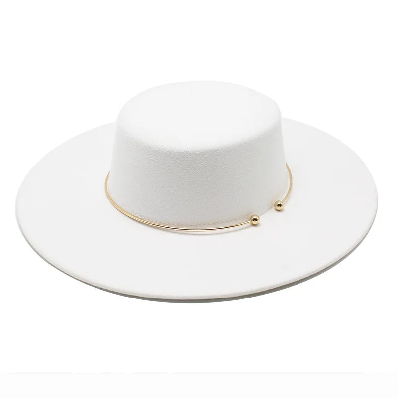 French Style 10CM Wide Brim Derby Top Hat Socialite Wind Hepburn Wind Wool Felt Fedoras Hat Elegant Wedding Dress Hat