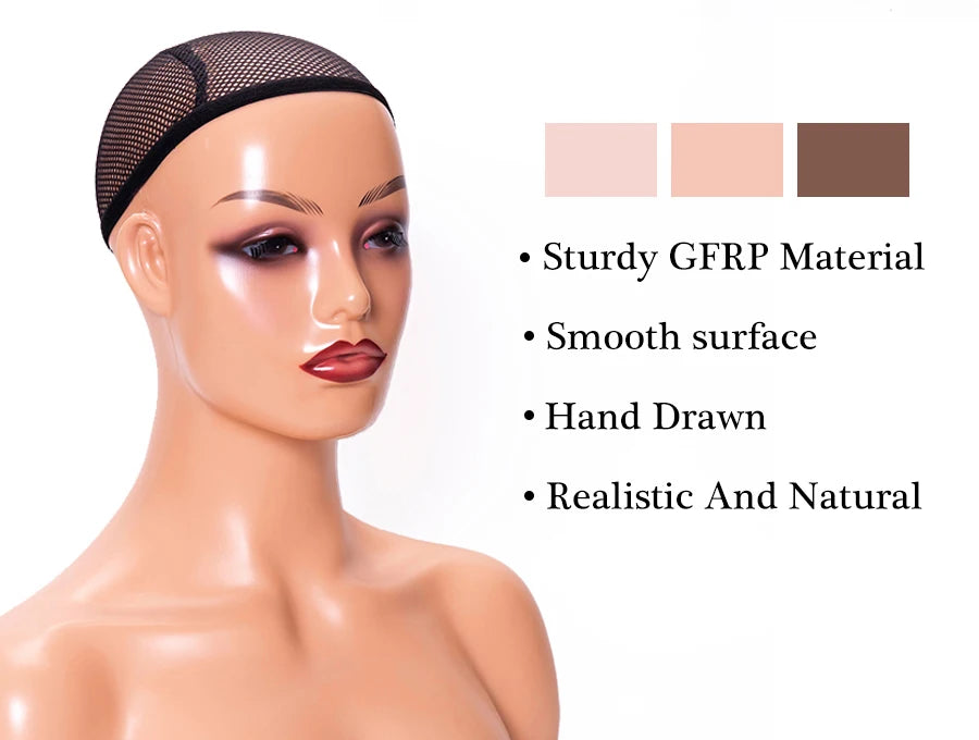 Female Mannequin Head With Shoulder Manikin Head Bust Wig Head Stand With Makeup For Wigs Display Necklace Free Earrings,Wig Cap