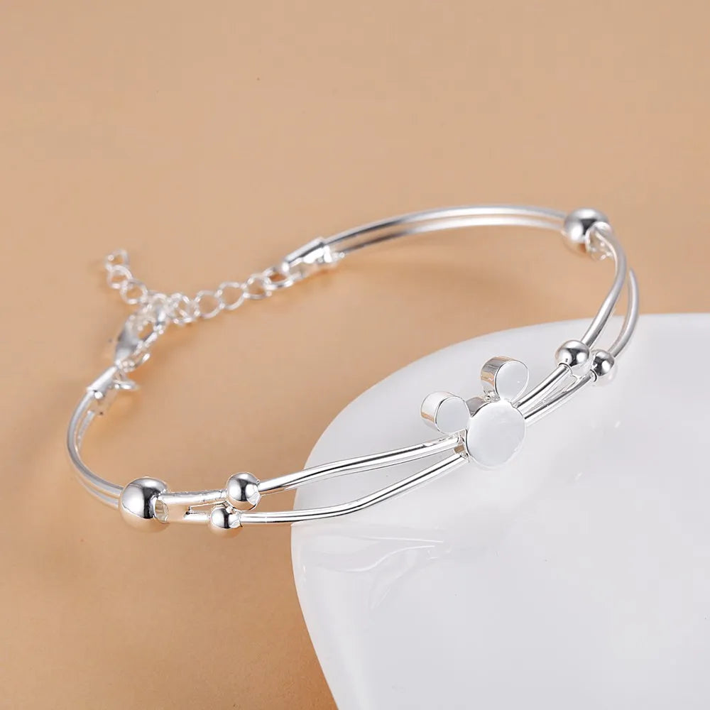 Jewelry Set 925 Sterling Silver Cute Mickey Chain Bracelet For Women Gift Trendy Jewelry Silver Bangles