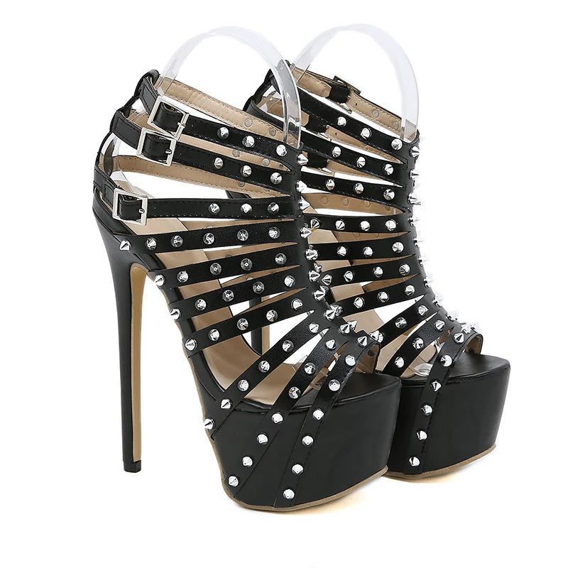 2024 New Summer Platform High Heels Sandals Women Sexy Peep Toe Pumps Fashion Rivet Decoration Ladies Party Pole Dance Shoes