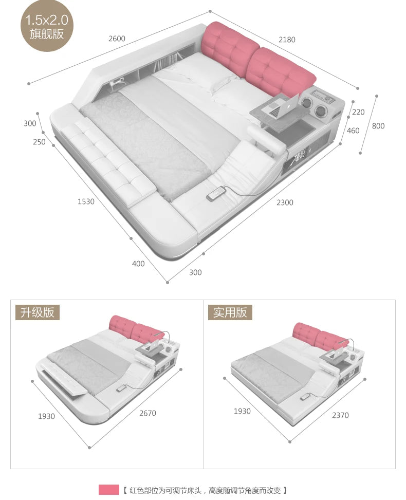MANBAS Tech Smart Bed Frame Multifunctional Massage Bed Ultimate Bed Fabric/ Cloth Tatami Upholstered Bed with Bluetooth Speaker