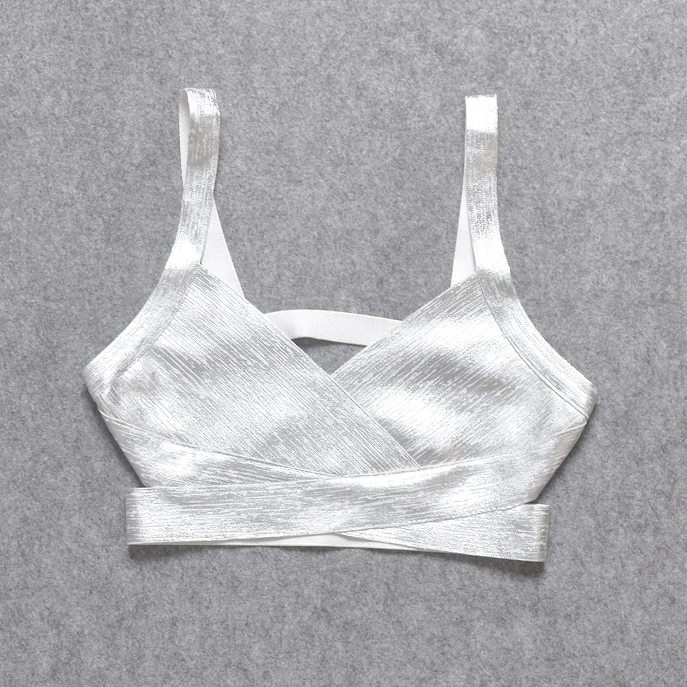 BEAUKEY Sexy Short Metalic HL Bandage Crop Top Women Vest Gold Silver  XL Camis Bodycon Club Party Tank Top  Wholesale